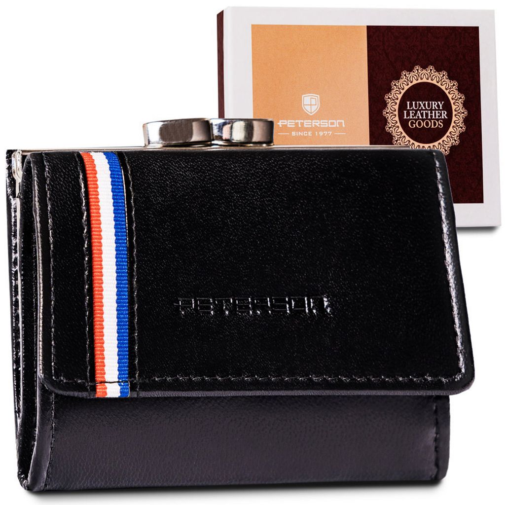 Peterson | Kleines Lederportemonnaie, für Damen, mit RFID-Schutz, Schwarz, 9.5x7 cm