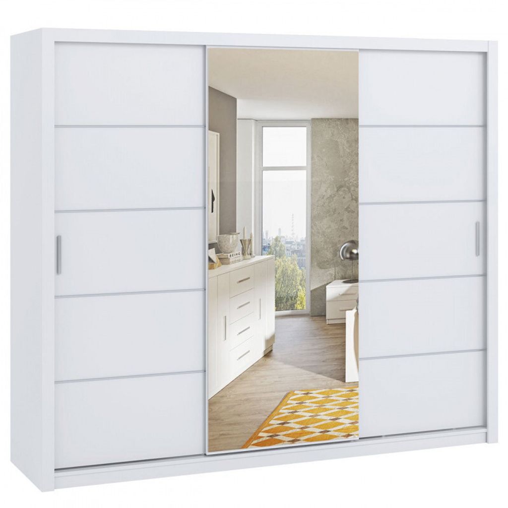 Šatníková skriňa 250 cm so zrkadlom CORTLAND 6 - biela Obrázok produktu 