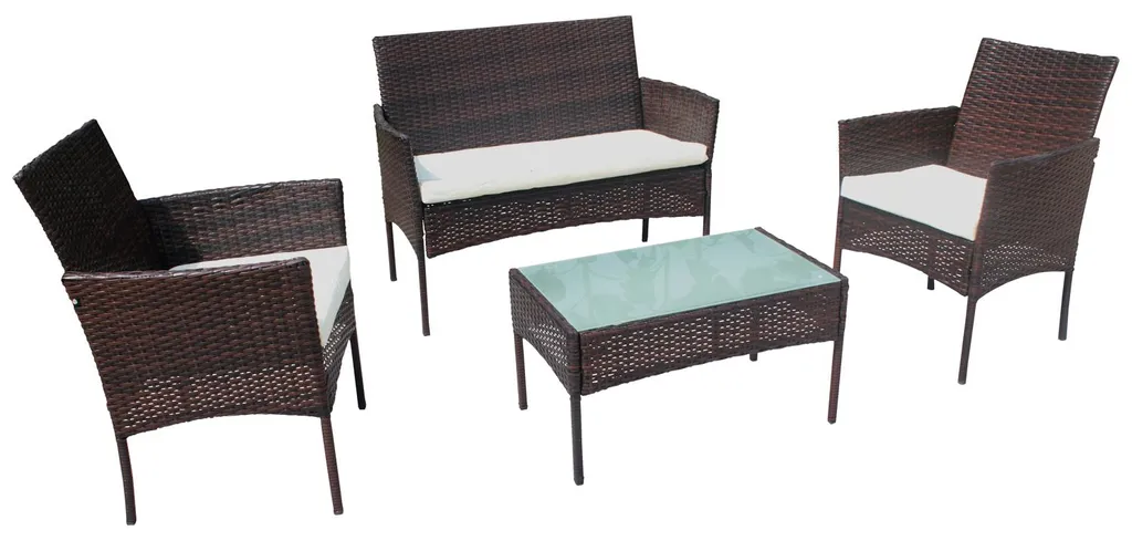 Mobilier de jardin CORFOU 4 places résine tressée marron sans entretien