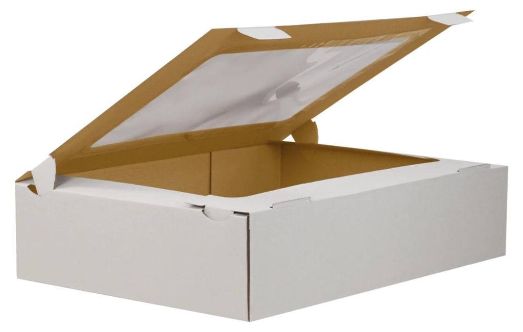 KAPAK 5er Kuchen Transportbox Weiß mit Sichtfenster 40x30x9 Produktbild 