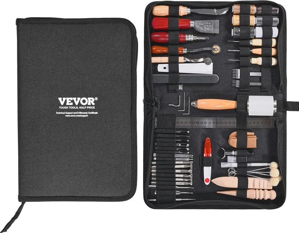 Kit d'outils cuir 59 pièces pour gravure, poinçonnage et couture à la main