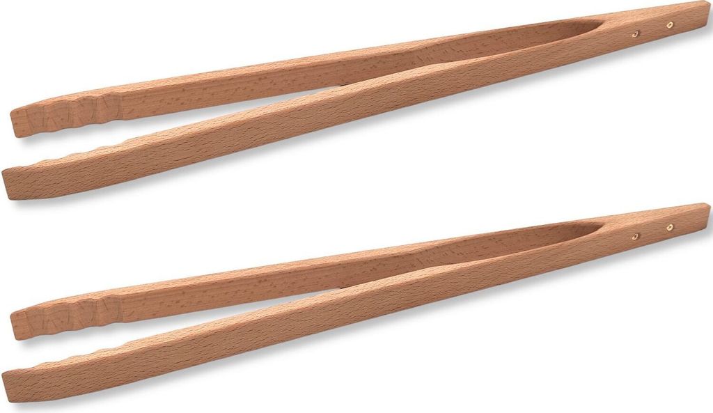 2x Holz Grillzange 48cm lang Grill Zange Buchenholz natur - Profi Grillbesteck Bratwurstzange Servierzange Anrichtezange Küchenzange geschraubt