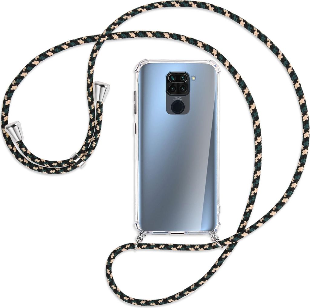 Handykette Backcover-Schutzhülle mit Band (Metall silberfarben) für Xiaomi Redmi Note 9 / 10X 4G - camouflage
