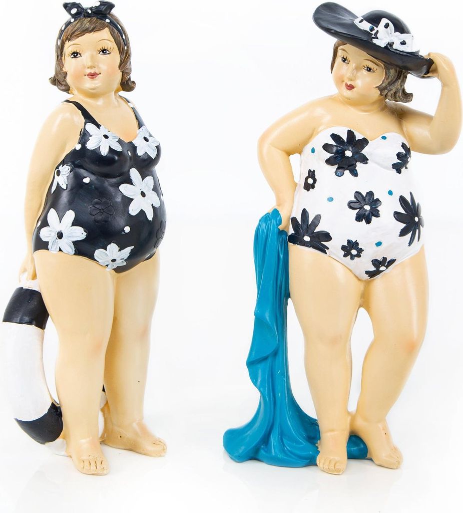 2 Frauen Rubensfrau in Badekleidung blau weiß maritim 20 cm