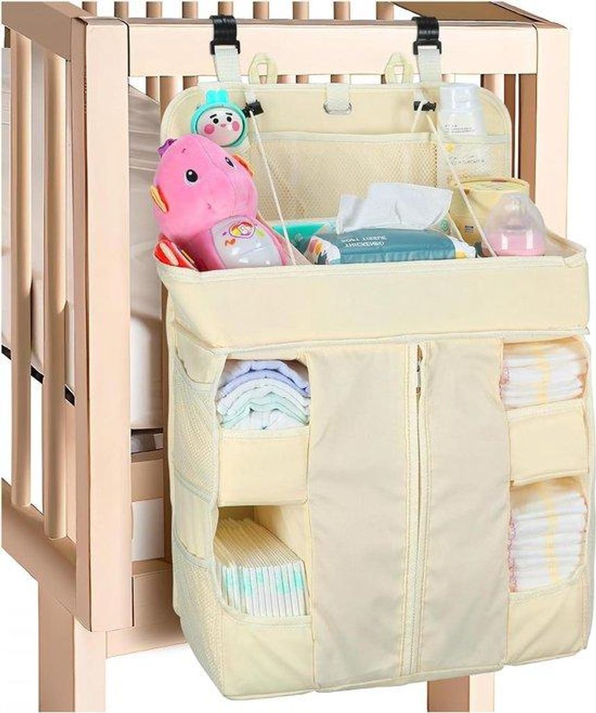 Luierorganizer für Babys - Beige Babyfleischutz für Wieg und Kinderbett - Reisezubehör für Auto und Kinderzimmer