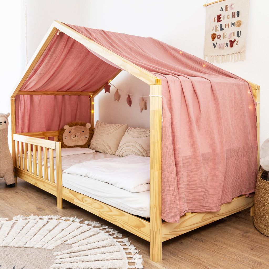 Huisjesbed hemel 135x420 cm oudroze zonder goudapplicatie - Productafbeelding 