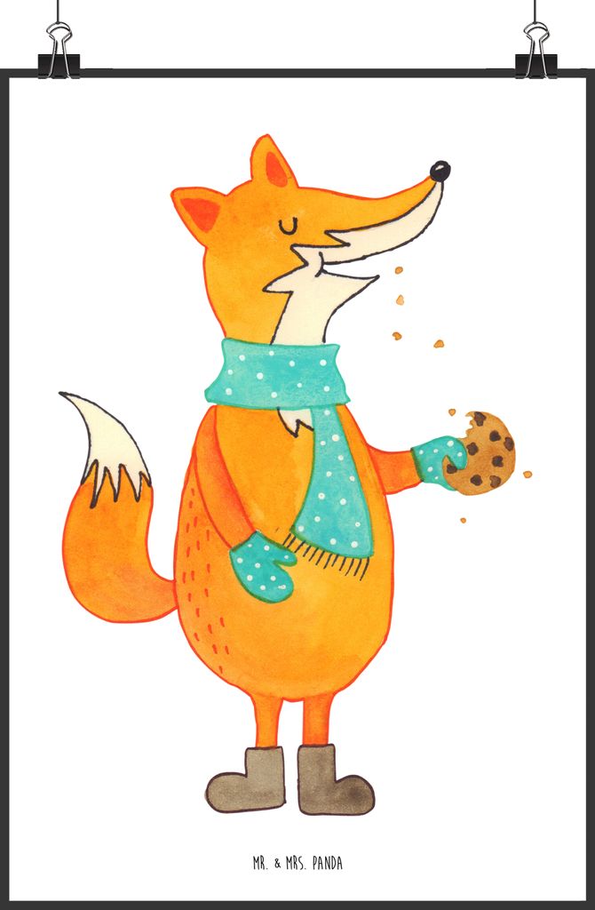 Mr. & Mrs. Panda Bild Fuchs Keks DIN A1 - Weiß - Geschenk, Kunstdruck, Plätzchen, Weihnachten, Liebe, poster, Winter, Frieren, Weihnachtlich, dru...