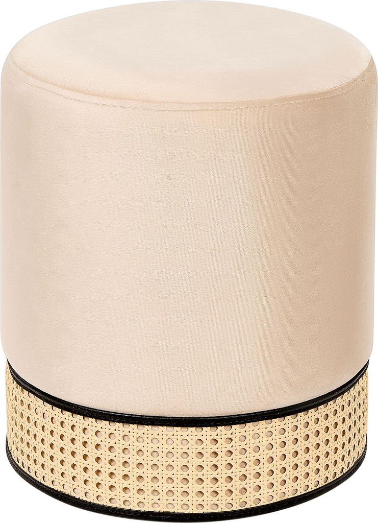 BELIANI Pouf Hellbeige Samt 35 cm mit Wiener-Geflecht Rund Einfarbig Modern Glam Sitzhocker Ottomane Fußhocker Schemel für Wohnzimmer Schlafz...