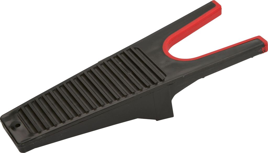 A black and red boot jack on a white background.