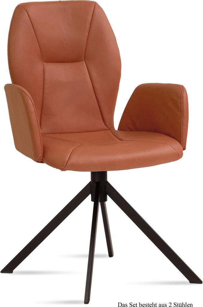 Armlehnstuhl (2er-Set) Davita 58x92x60 Schwarz/Cognac