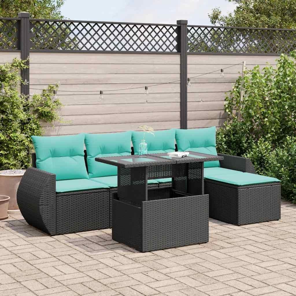 Maison Exclusive - 6-tlg. Garten-Sofagarnitur mit Kissen Schwarz Poly Rattan