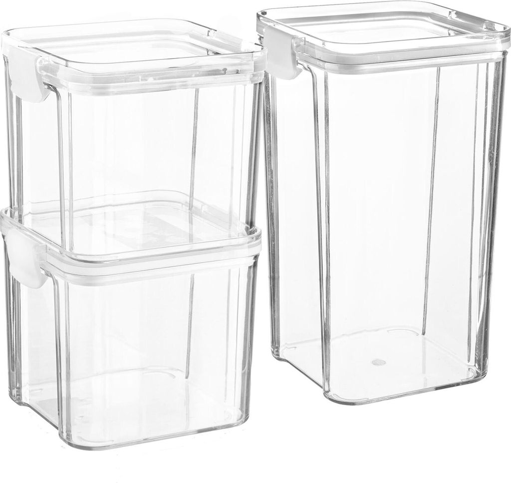 Argon Ta 3 stÃ1/4ck Lebensmittelaufbewahrungsbehälter Set - PlastikkÃ1/4che Pantry Organizer Gläser - Clip Deckel - 2 Größen - Weiß