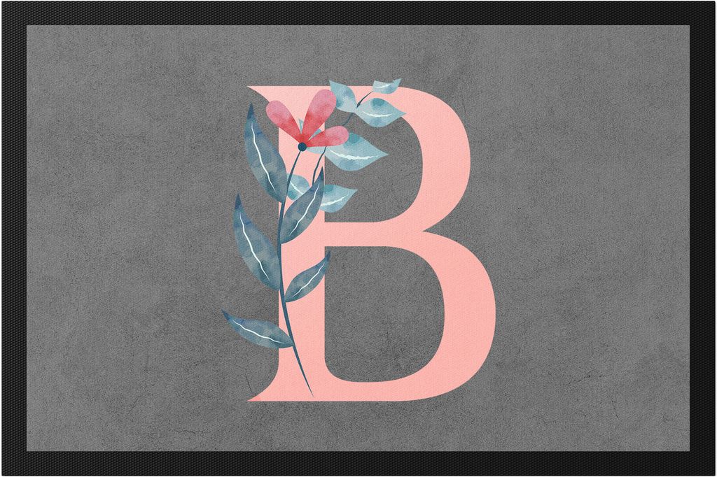 Buchstaben- B Fußmatte mit Buchstabe Alphabet Monogramm Blumenmotiv Geschenkidee Anfangsbuchstabe