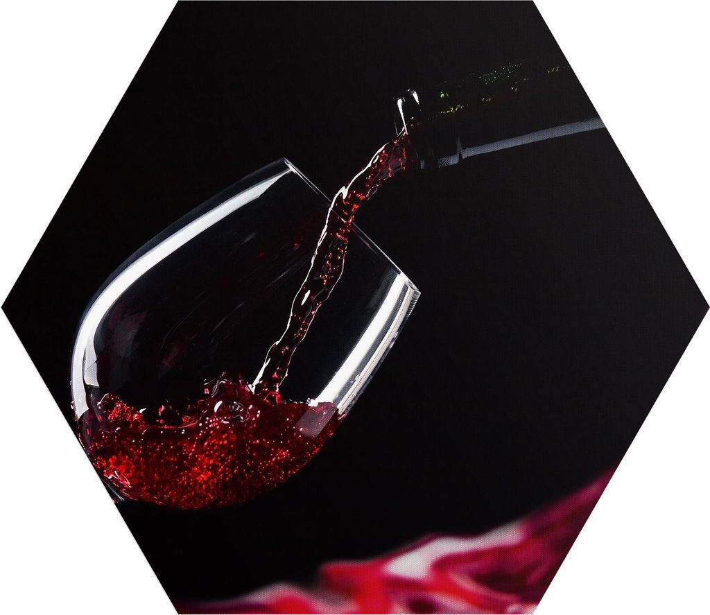 DEQORI Fototapete Sechseck 55x47,6 cm 'Rotwein ins Glas gegossen' Wand Tapete Sticker
