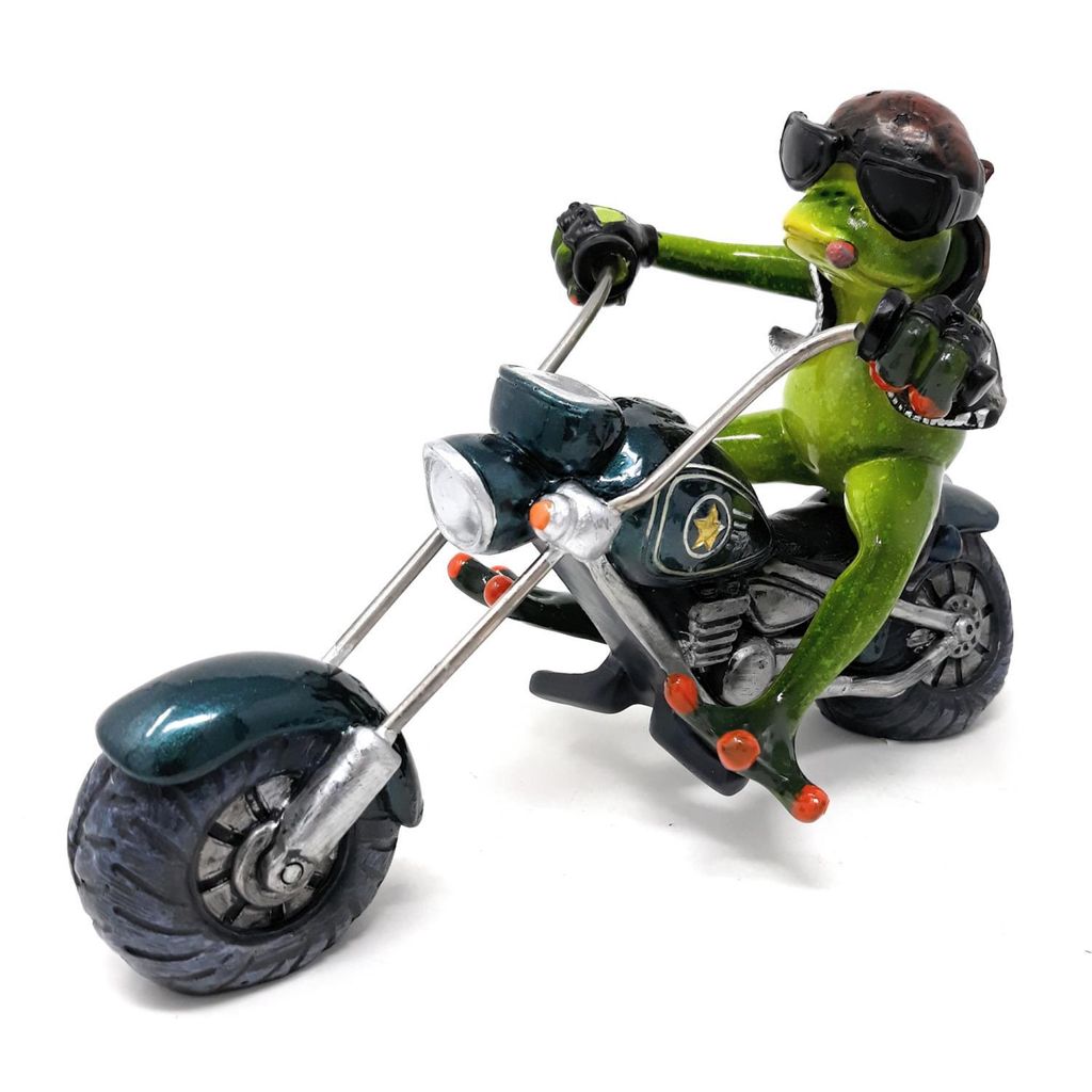 Dekofigur Frosch auf blauem Motorrad Biker Frosch L. 22cm Formano Froschhausen