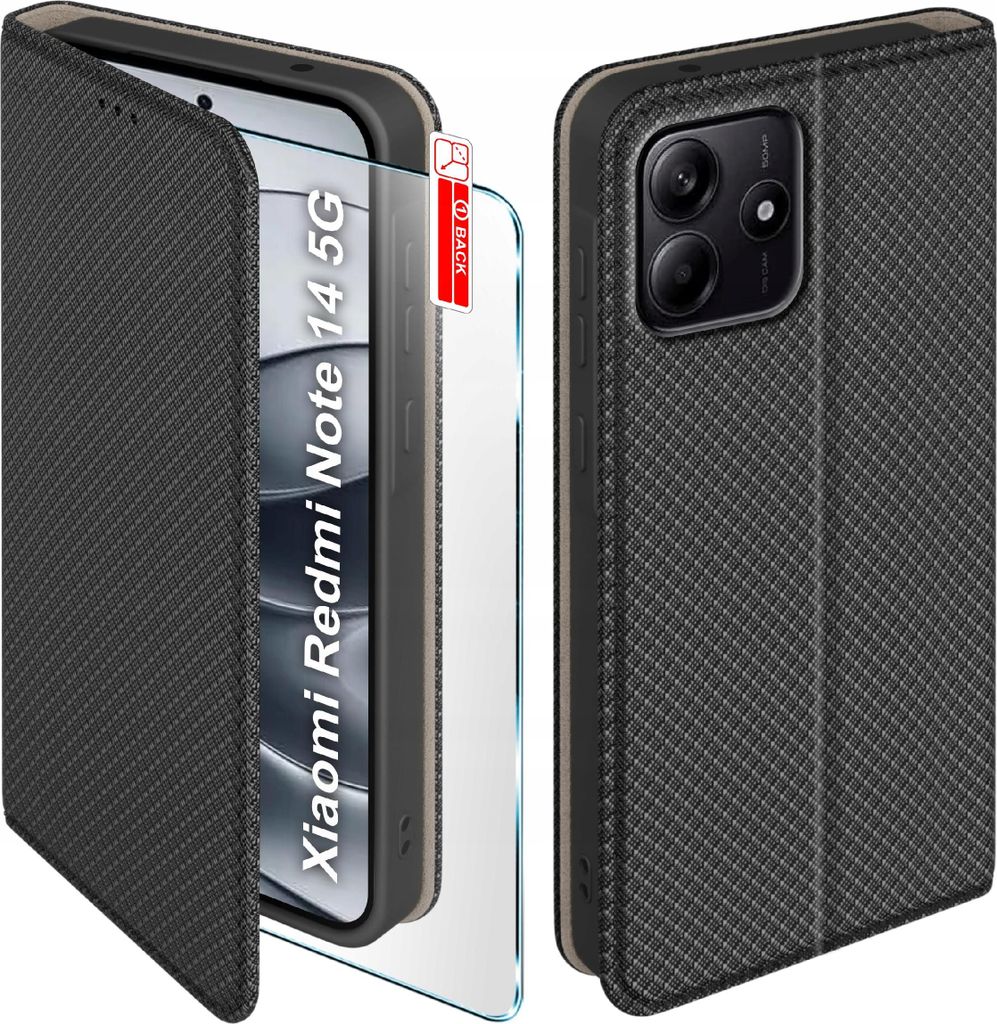 Etui z klapką do Xiaomi Redmi Note 14 5G Zamykane Czarne Zdjęcie produktu 