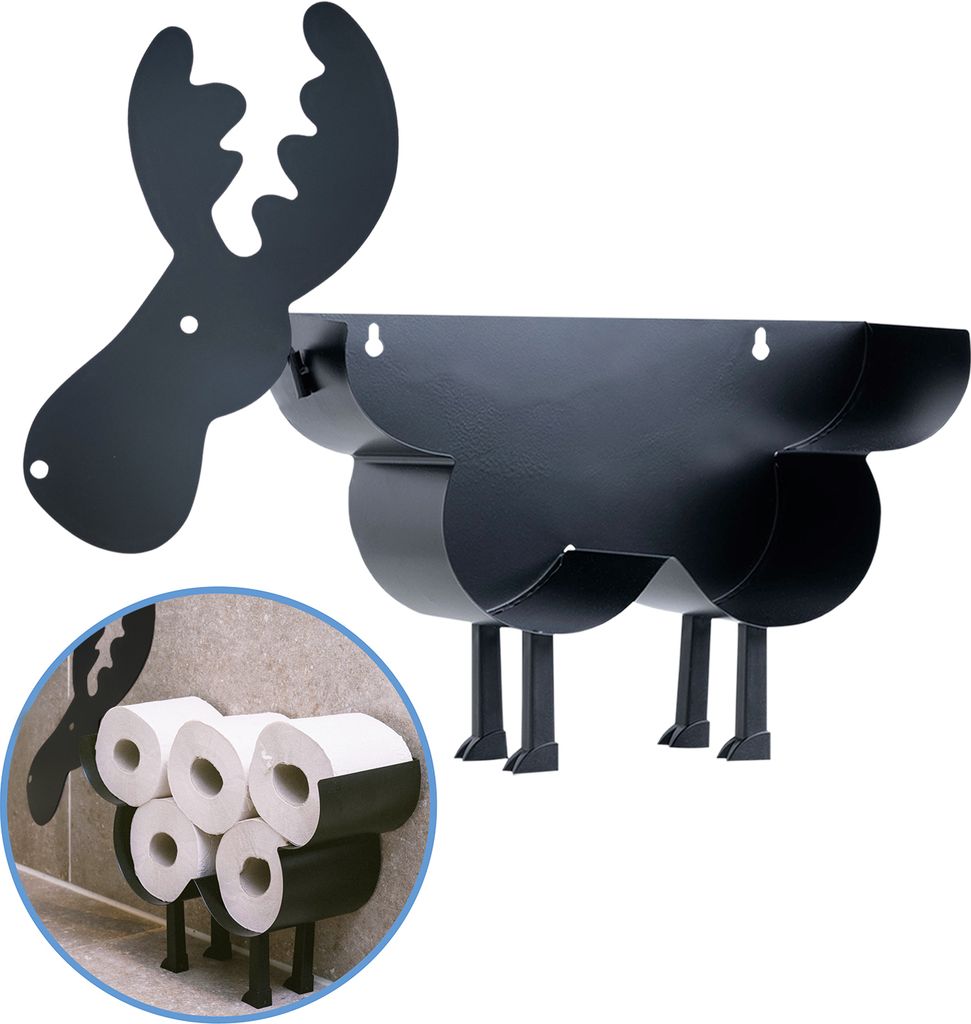 Sanics Reservepapierhalter Freistehend - Toilettenpapierhalter Hängend - Wandhalter - Ersatzrollenhalter Rentier - Rollenhalter Schwarz
