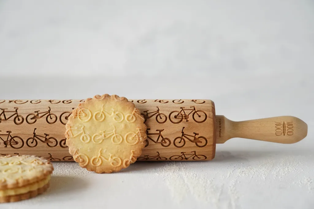 MoodForWood Mattarello Decorativo Bici 43cm - Rullo Inciso per Pasticceria