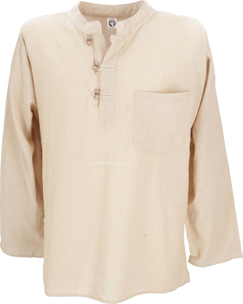 Nepal Fischerhemd, Goa Hippie Hemd, Yogahemd, Freizeithemd - Beige, Herren, Creme-weiß, Baumwolle, Größe: XL