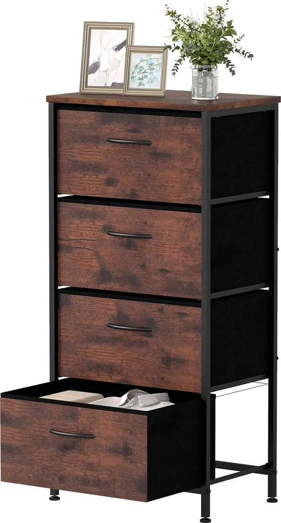 Armoire de Rangement Stable en Bois et Métal avec 4 Tiroirs Pliables