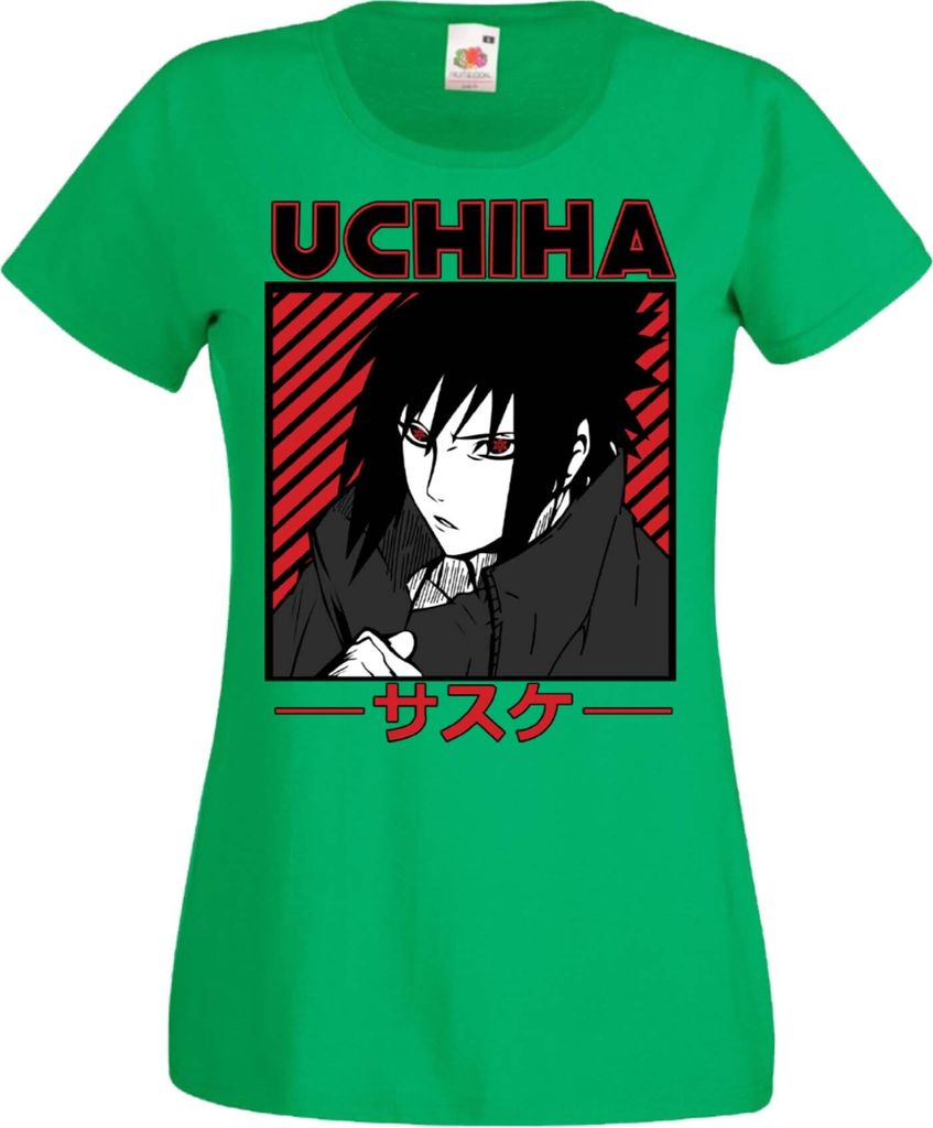 Damen T-Shirt Manga Anime Naruto Sasuke Uchiha 02 Cursed Seal, Lady L / Grün