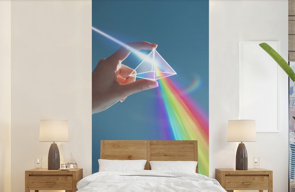 MuchoWow Fototapete für Wohnzimmer oder Schlafzimmer Wandtapete Vinyl Motivtapete Regenbogen erscheint durch Prisma - 120x240 cm - Hintergrundbild