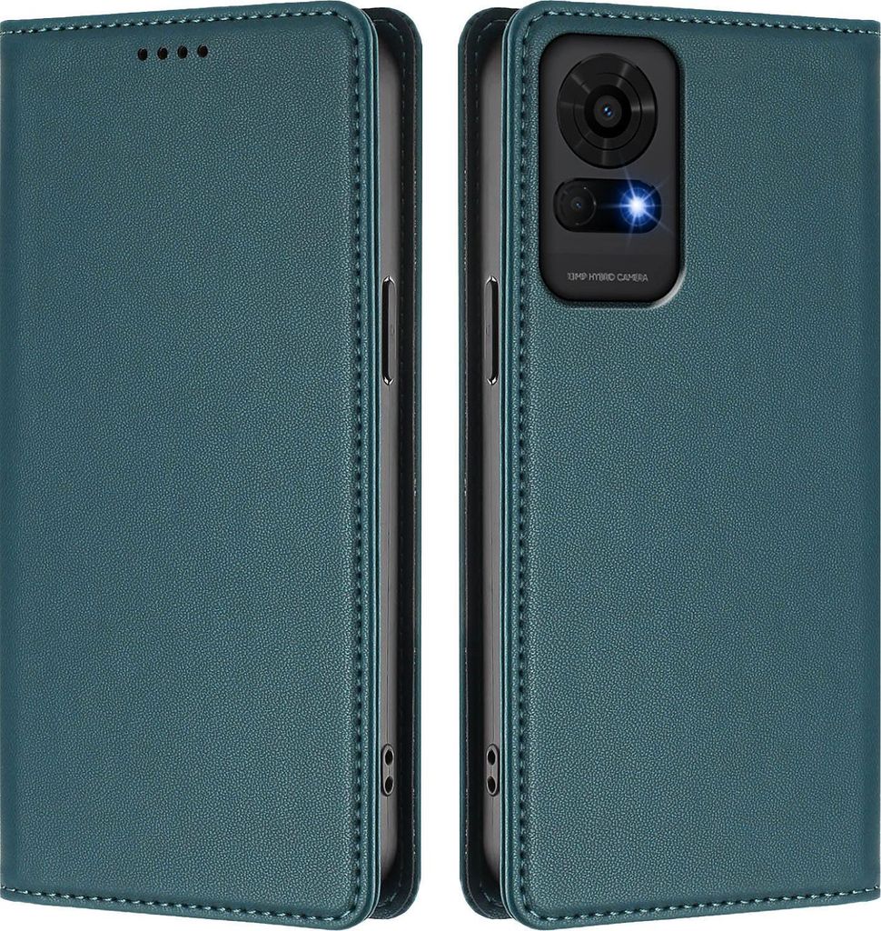 Handyhülle für TCL 50 LE, Kunstleder Klapphülle Stoßfeste Magnetische Hülle mit Ständer Grün