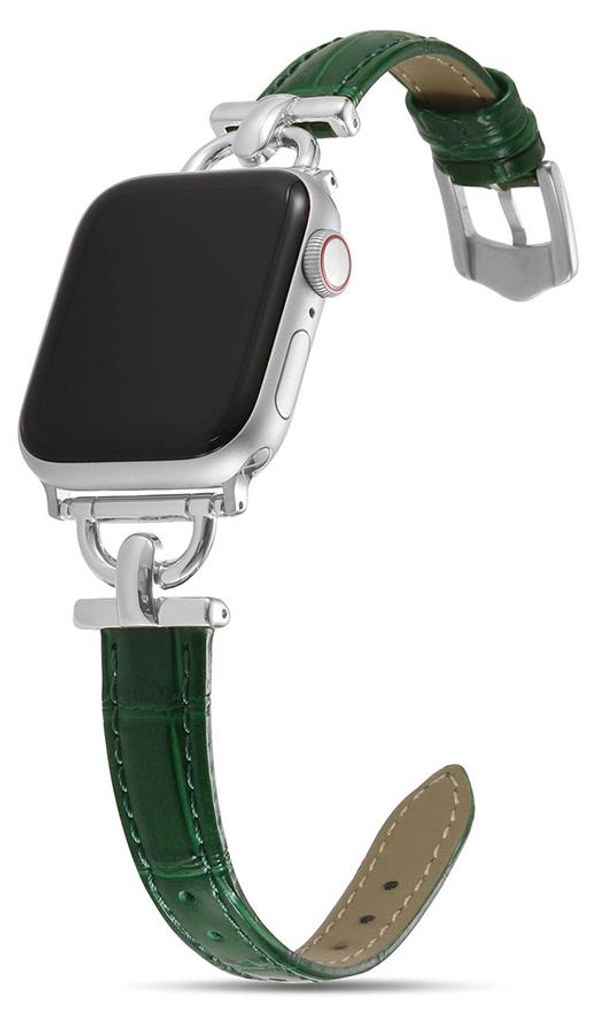 Lederarmband kompatibel mit Apple Watch-Armbändern 41 mm, 45 mm und 49 mm, schlankes Echtlederarmband mit D-förmiger Metallschließe für iWatch-...