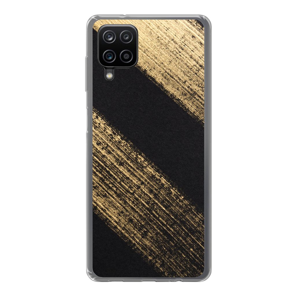 MuchoWow Handyhülle Schutzhülle Hülle für Samsung Galaxy A12 Goldene Farbstreifen auf schwarzem Hintergrund Silikon Softcase Handy Hülle - Bild