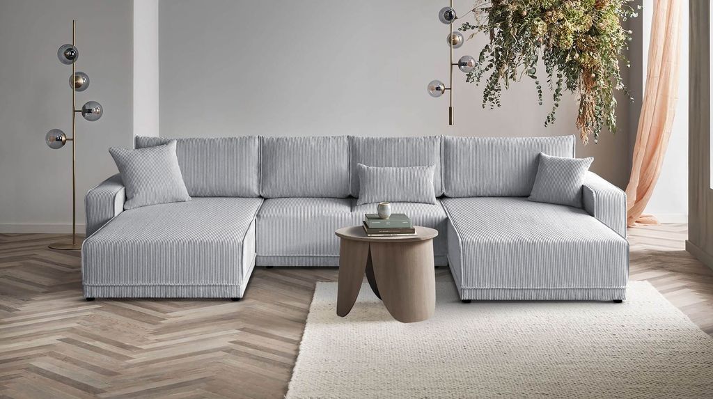 Ecksofa PRIMO U Eckcouch mit Bettzeug-Behälter (Hellgrau- Poso 55)