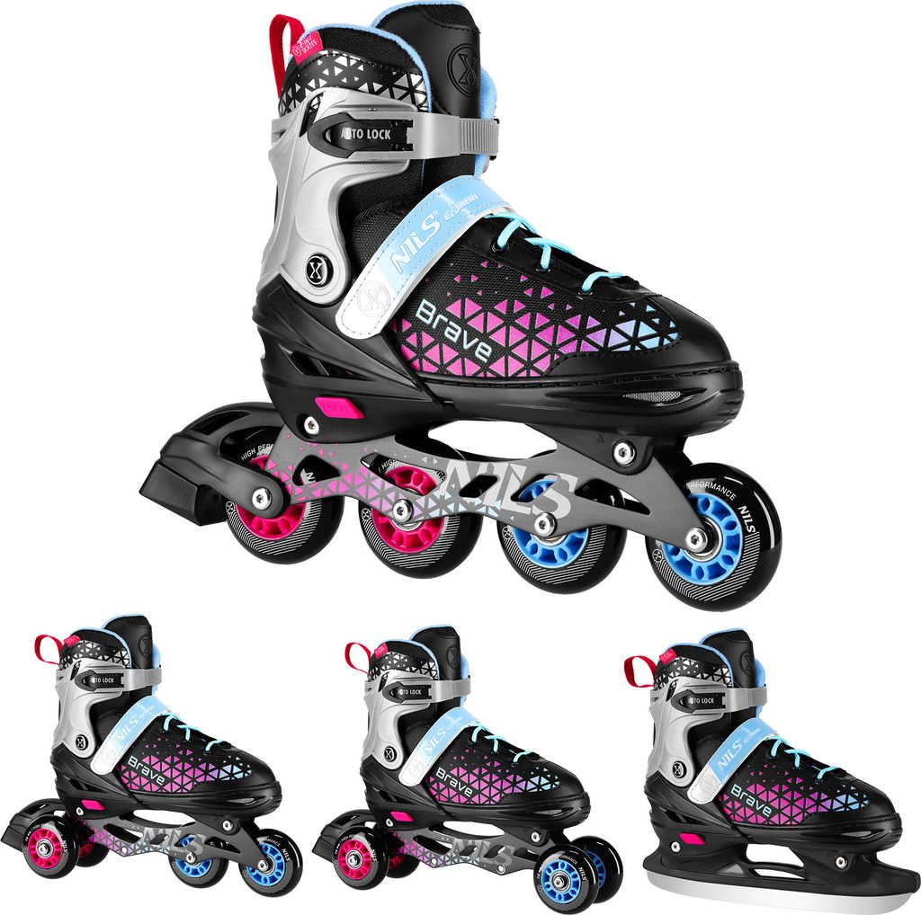 Inliner 4in1 Rollschuhe Inlineskates Schlittschuhe Verstellbar Kinder Erwachsene 39-42