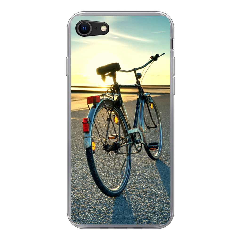 MuchoWow Handyhülle Schutzhülle Hülle für iPhone 7 Nordsee - Fahrrad - Sonnenuntergang Silikon Softcase Handy Hülle - Kartenhalter