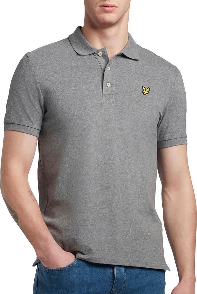 Lyle & Scott graues Polo Slim Fit melierte Baumwolle
