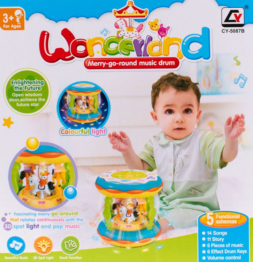 Musikspielzeug | Musiktrommel | Wonderland Merry Go Round Music Drum | mit Licht- und Soundeffekte | ab 3 Jahre