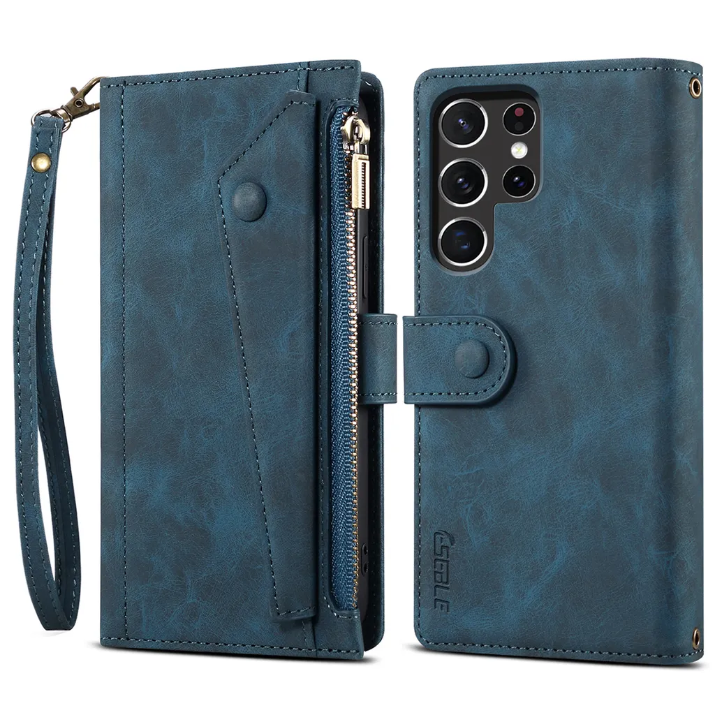 Cover Robusta Samsung S22 Ultra 5G: Portafoglio con Zip e Anello