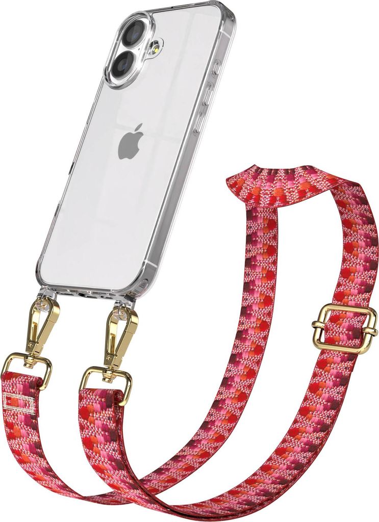 EAZY CASE Handykette - Verstellbarer Trageriemen kompatibel mit Apple iPhone 17, Handykordel mit transparenter Silikon-Hülle, Karabiner Gold, Zick...