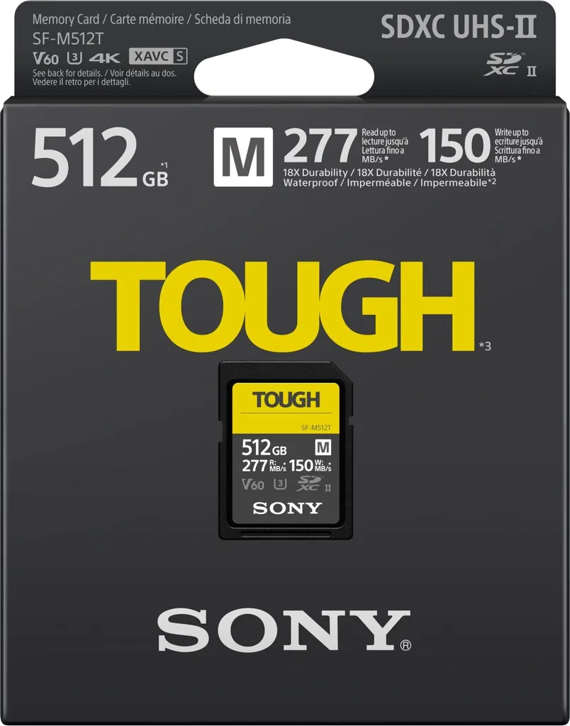 Carte Sony SDXC 512 Go Tough pour enregistrement vidéo 4K et rafale