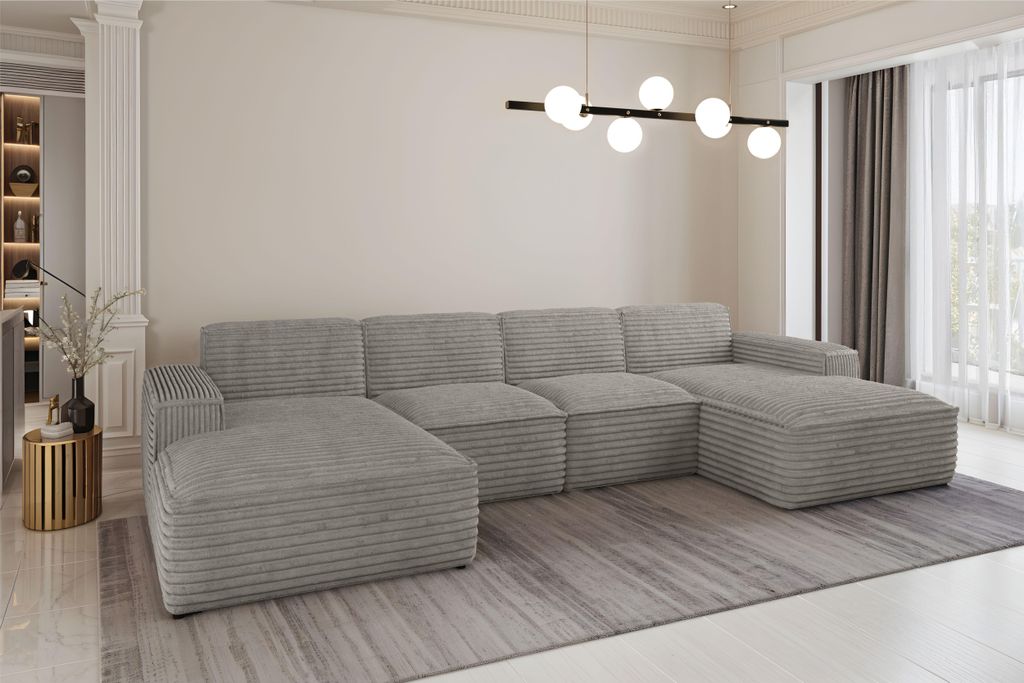 Kaiser Möbel Ecksofa U-Form Siena mit Stoff Velo GRAU