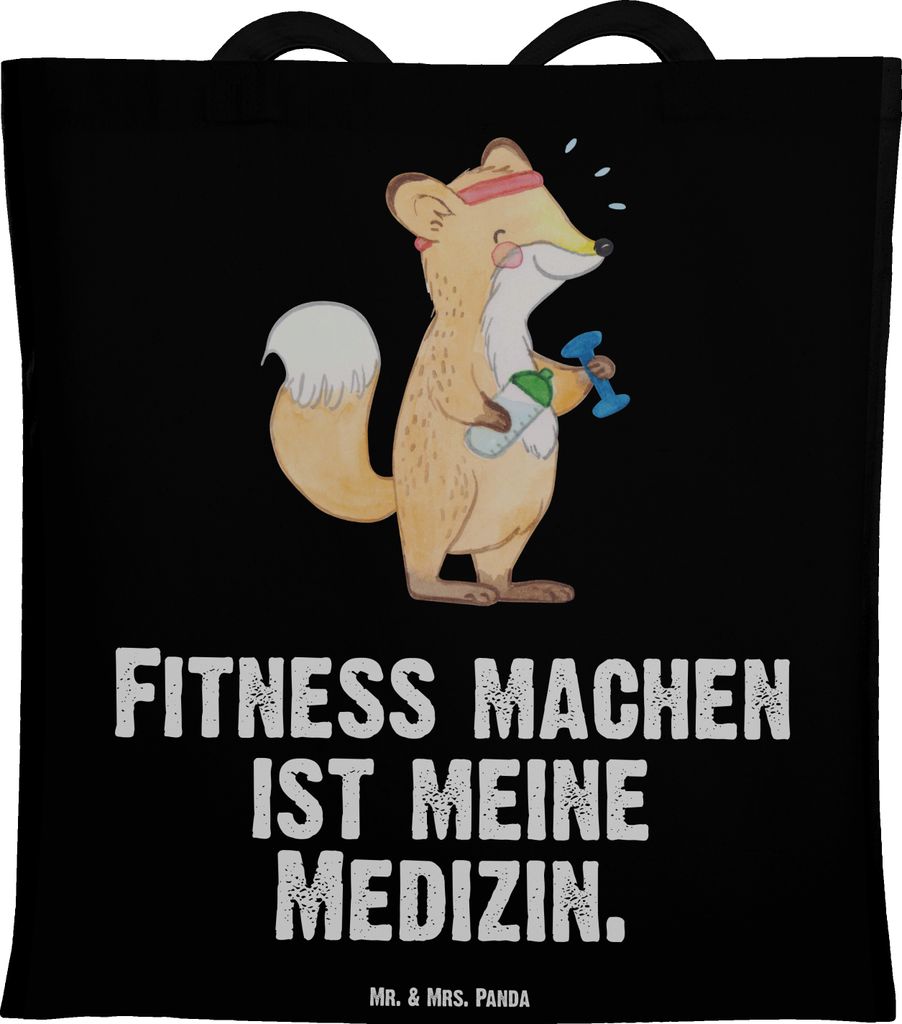 Mr. & Mrs. Panda Schultasche Fuchs Fitness - Schwarz - Geschenk, Kraftsport, Laptoptasche, Jutebeutel, Tote Bag, Büchertasche, festival tasche, Sp...