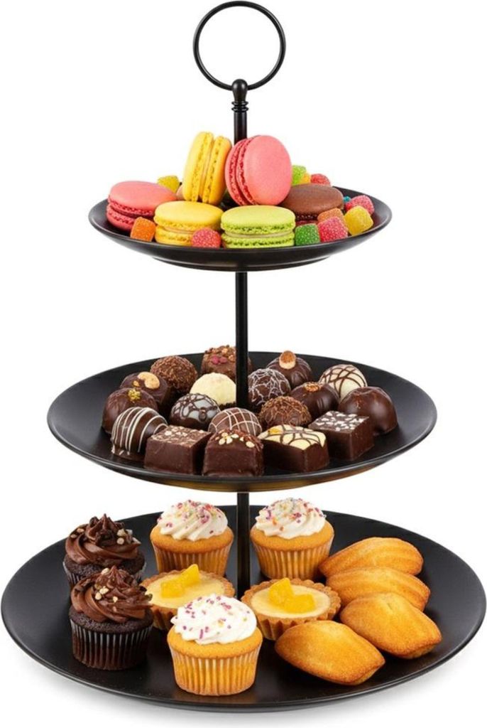 Vilde | Etagere - Schwarz - 34 cm - Aus Porzellan - 3-stufig - für Gebäck Kekse und Obst