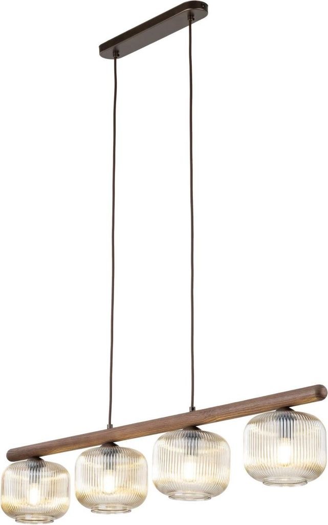 Pendelleuchte Metall Rauchglas E14 H: max. 140 cm Braun Cognac 4-flammig länglich Modern