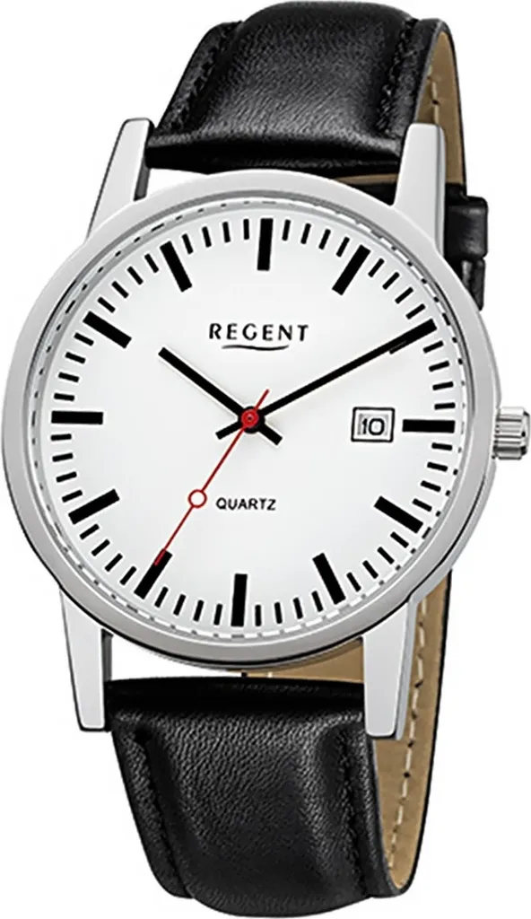 Montre Classique Homme Regent Bracelet Cuir Noir et Cadran Noir F-1027