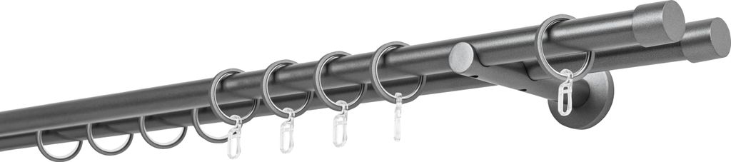 Gardinenstange auf Maß 20mm Cap 2-lauf Wandträger 12cm Farbe: Anthrazit, Größe: 310cm