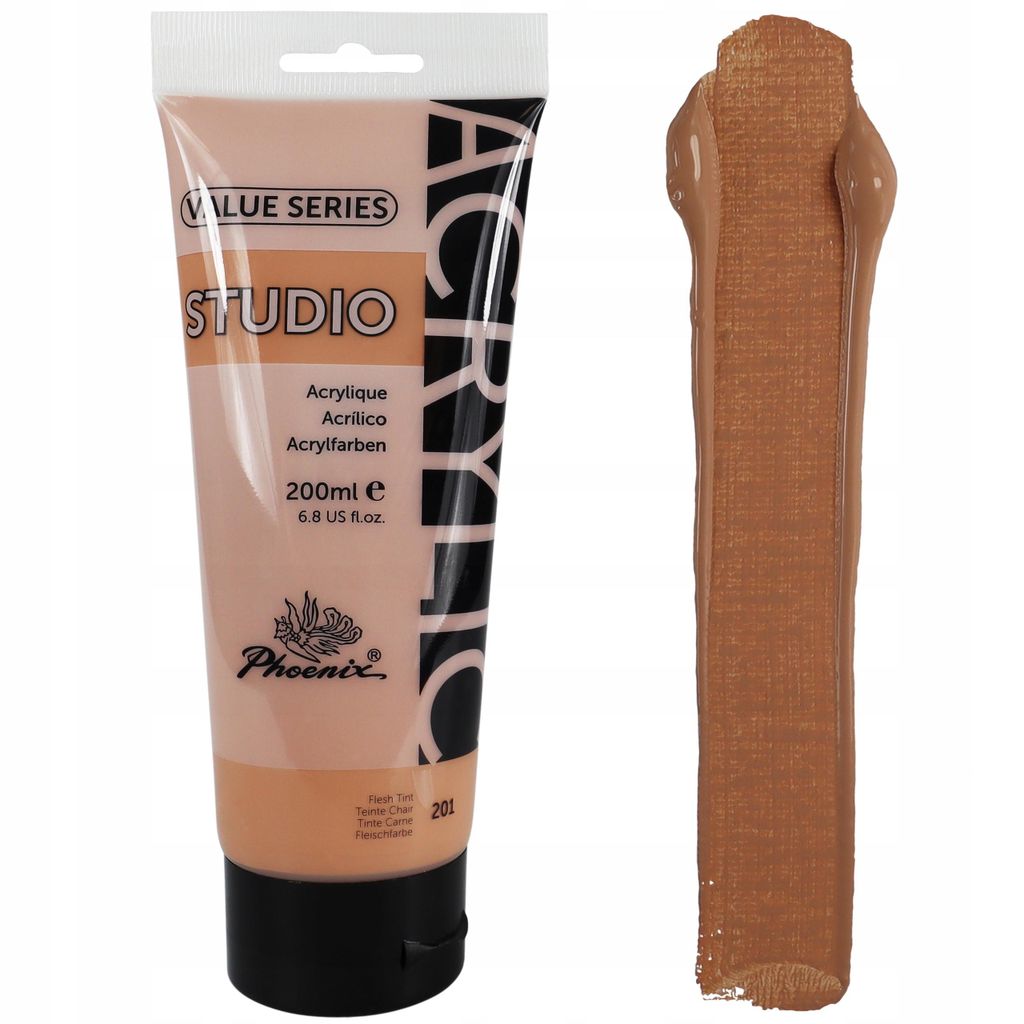 Acrylfarbe 200ml Tube Phoenix – 201 Flesh Tint (Hautfarbe / Beige) – Künstlerfarbe Studio Qualität – Wasserfest für Leinwand, Holz, Steine