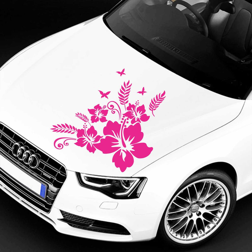 Aufkleber - Autoaufkleber "Hibiskus Ranke Jessi" 58cm x 58cm pink - Tuning Carystyling Heckscheibe Auto