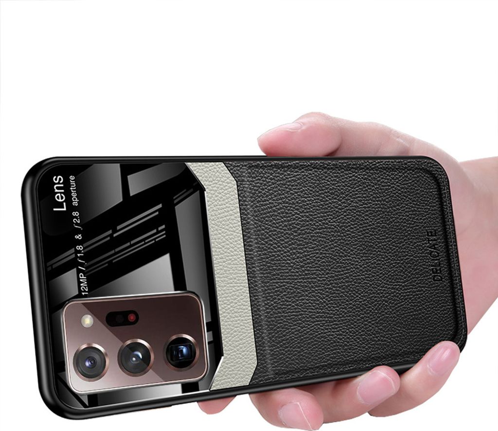 Galaxy Note 20 Ultra Hülle, LaimTop Hybrid TPU Bumper Stossfest Anti-rutsch Litschi Textur Leder Glas Len Schutzhülle Case für Samsung Galaxy No...