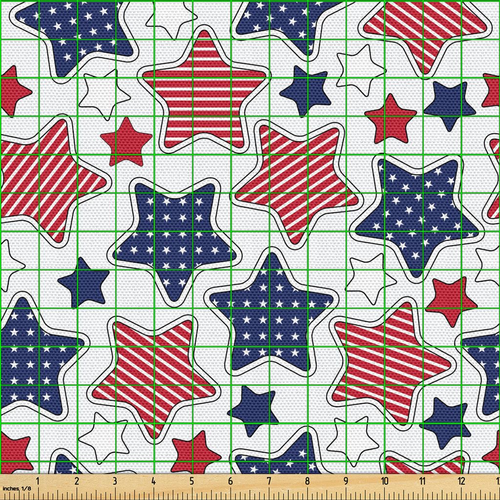 ABAKUHAUS USA Gewebe als Meterware, Big Star Figuren mit American Flag Featured Inner Lines Stolzer Country Design, 2 M (148 x 200 cm), Indigo Rot ...