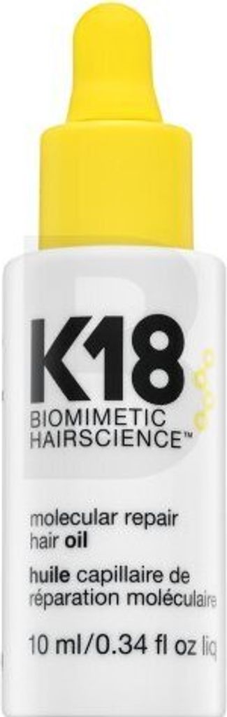 A product shot of a small bottle of K18 Molecular Repair Hair Oil.