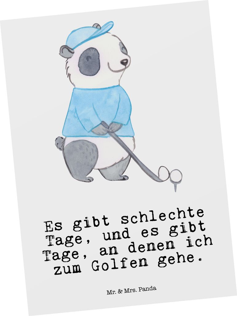 Mr. & Mrs. Panda Postkarte Panda Golfen - Weiß - Geschenk, Ansichtskarte, Postkarten, Golf spielen, Ansichtskarten, Verein, Golfplatz, Golfturnier...