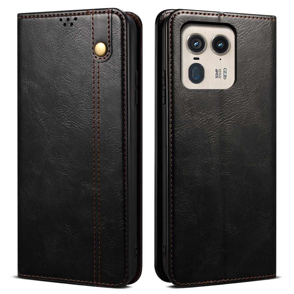Hülle für Motorola Edge 50 Ultra Leder Brieftasche Schutzhülle mit Standfunktion Schwarz